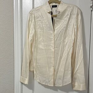 Akris Ivory Satin-Striped Button Front Blouse
